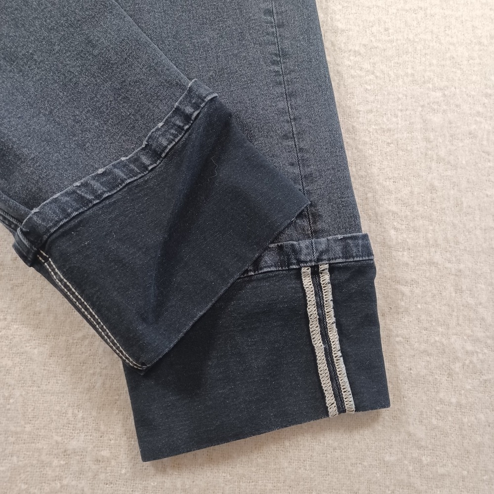 Miou Muse Black Stretch Denim‎ Cropped Rolled Hem Straight Leg Jeans Small - Picture 8 of 10